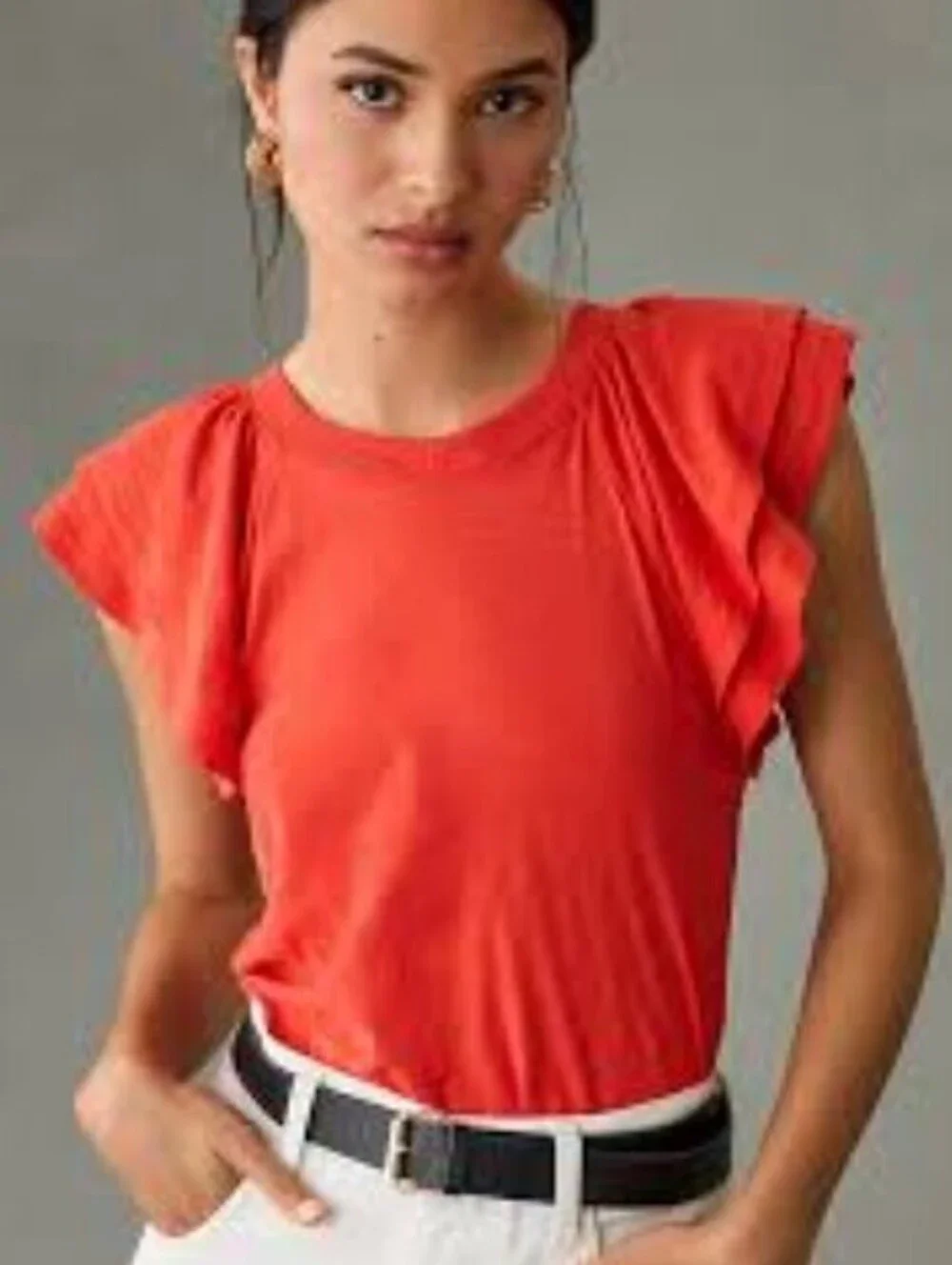 Nation LTD Orange Red 100% Pima Cotton Ruffle Sleeve Top - Size - X-Large